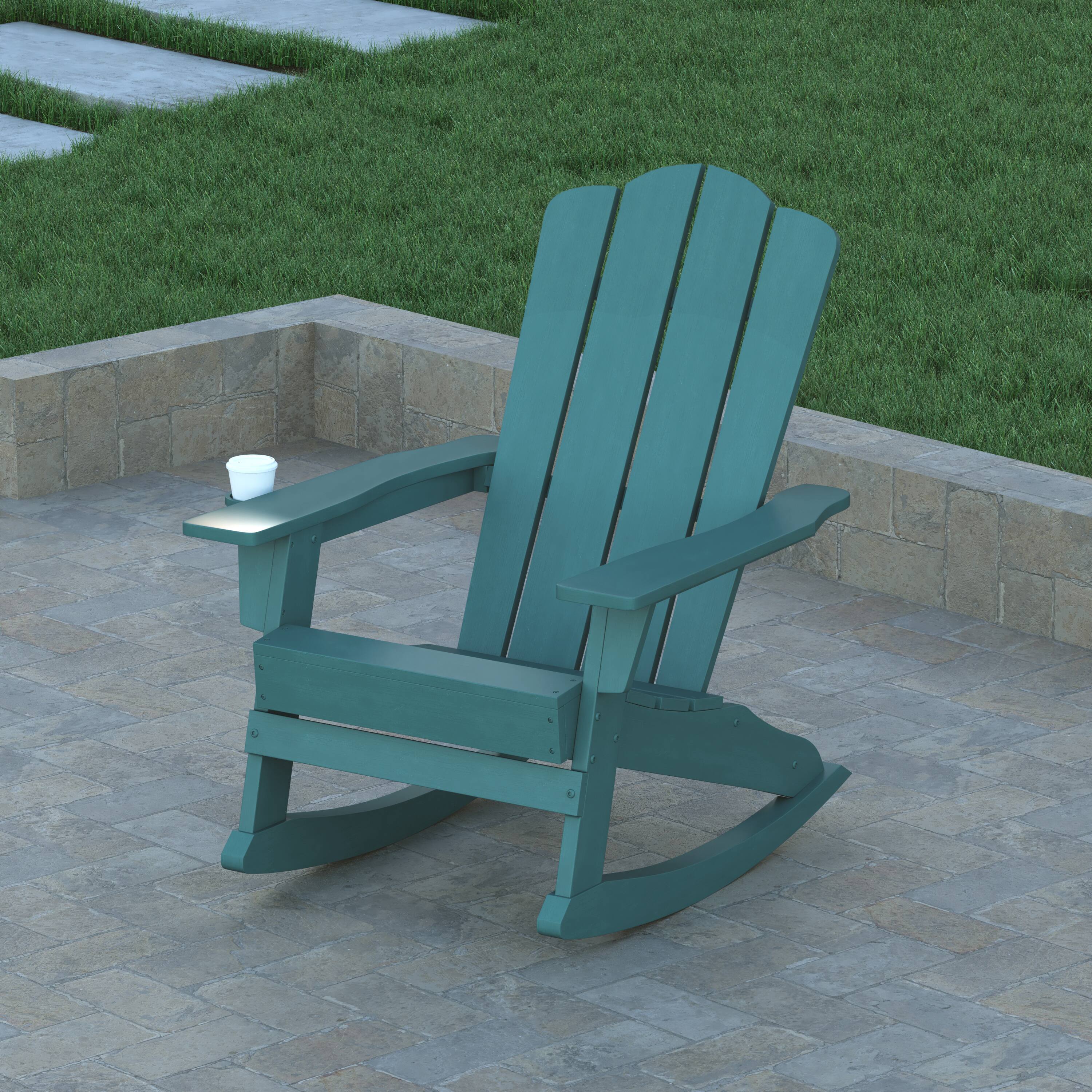 Alt View 3. Emma + Oliver - Tiverton Adirondack Rocking Chair with Cup Holder, Weather Resistant HDPE Adirondack Rocking Chair - Blue.