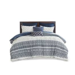 Gracie Mills - Robbins Chenille Tufted 3-Piece Cotton Duvet Cover Set - Navy