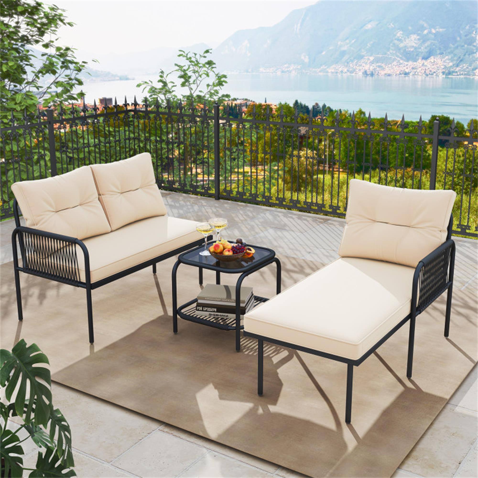 Alt View 2. Boyel Living - Beige 3-Piece L Shaped Patio Furniture Set PE Rattan Sectional Sofas-Beige 480-in W x 680-in D x 300-in H - Beige.