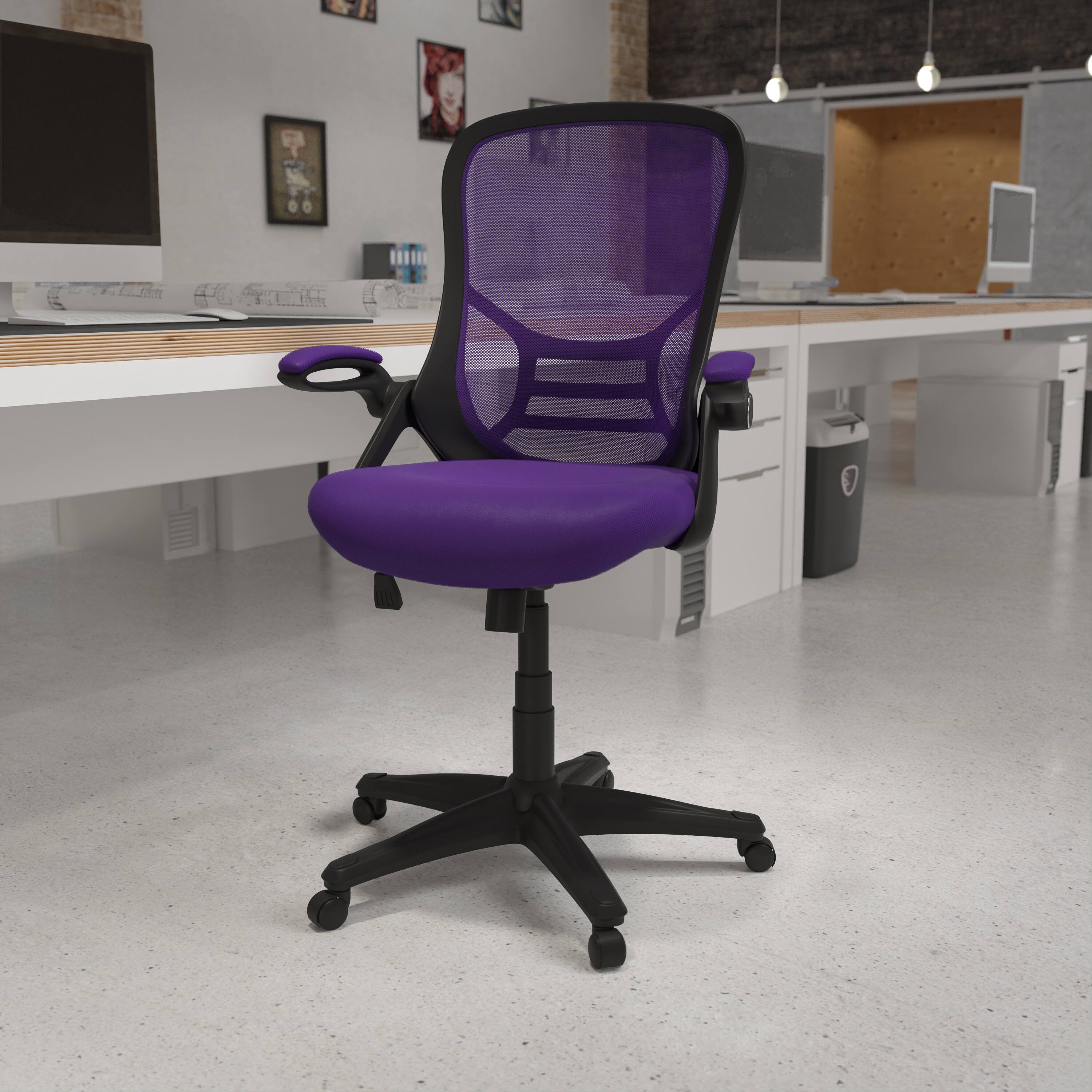 Alt View 1. Emma + Oliver - High Back Mesh Ergonomic Office Chair with Flip-up Arms - Purple.