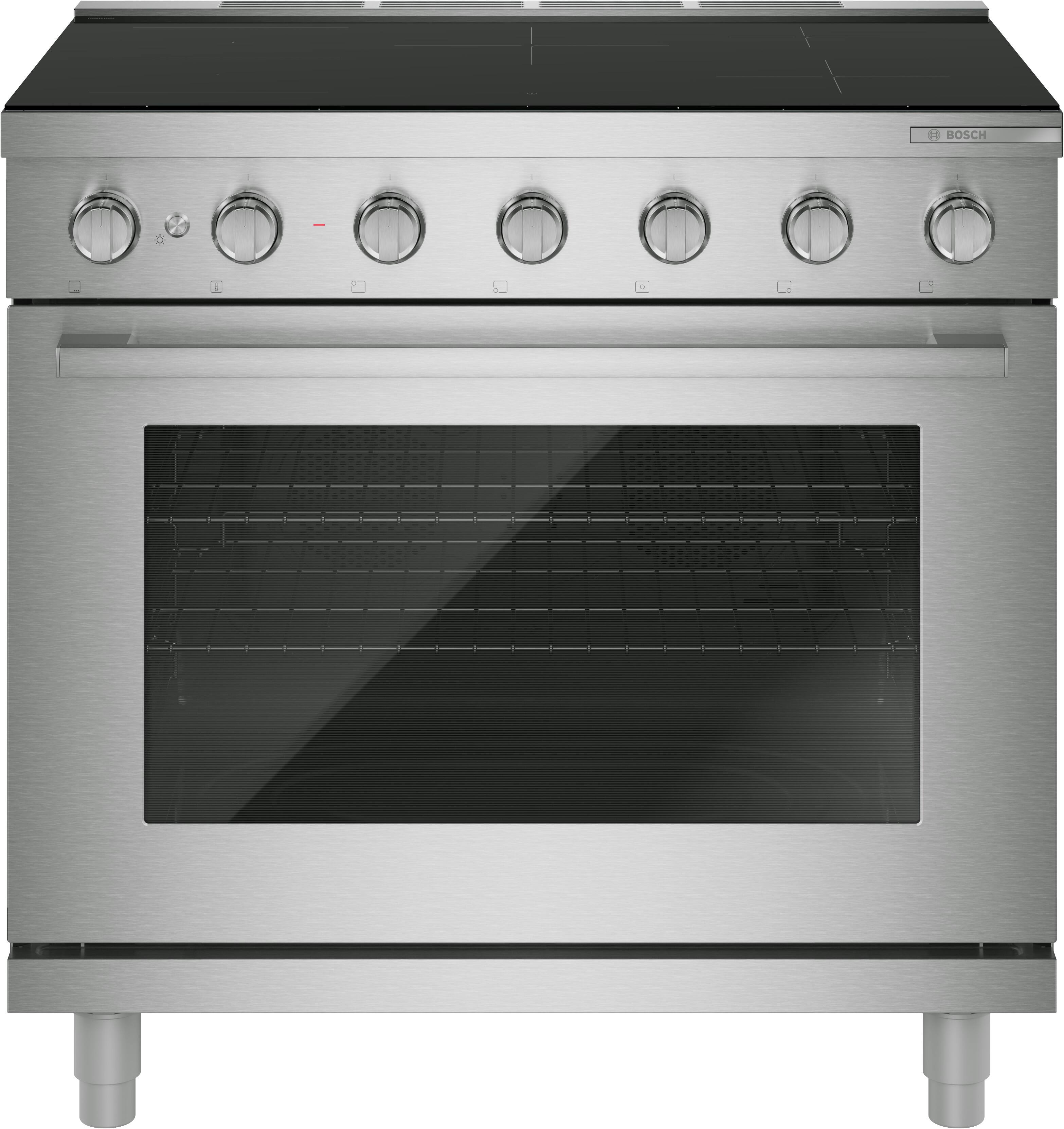 Front. Bosch - 500 Series 36 in. Wide 5.4 Cu. Ft. Industrial Style Electric Induction Range with 5 Elements - Stainless Steel.