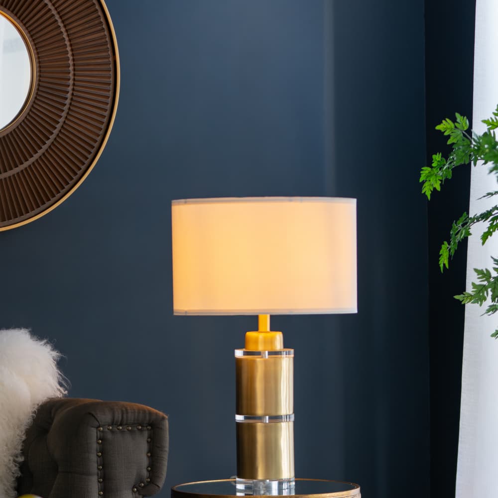 Alt View 10. Luckbyte - 15x25.5 Inch Gold White Cylinder Table Lamp With Drum Shade Assembly Required.