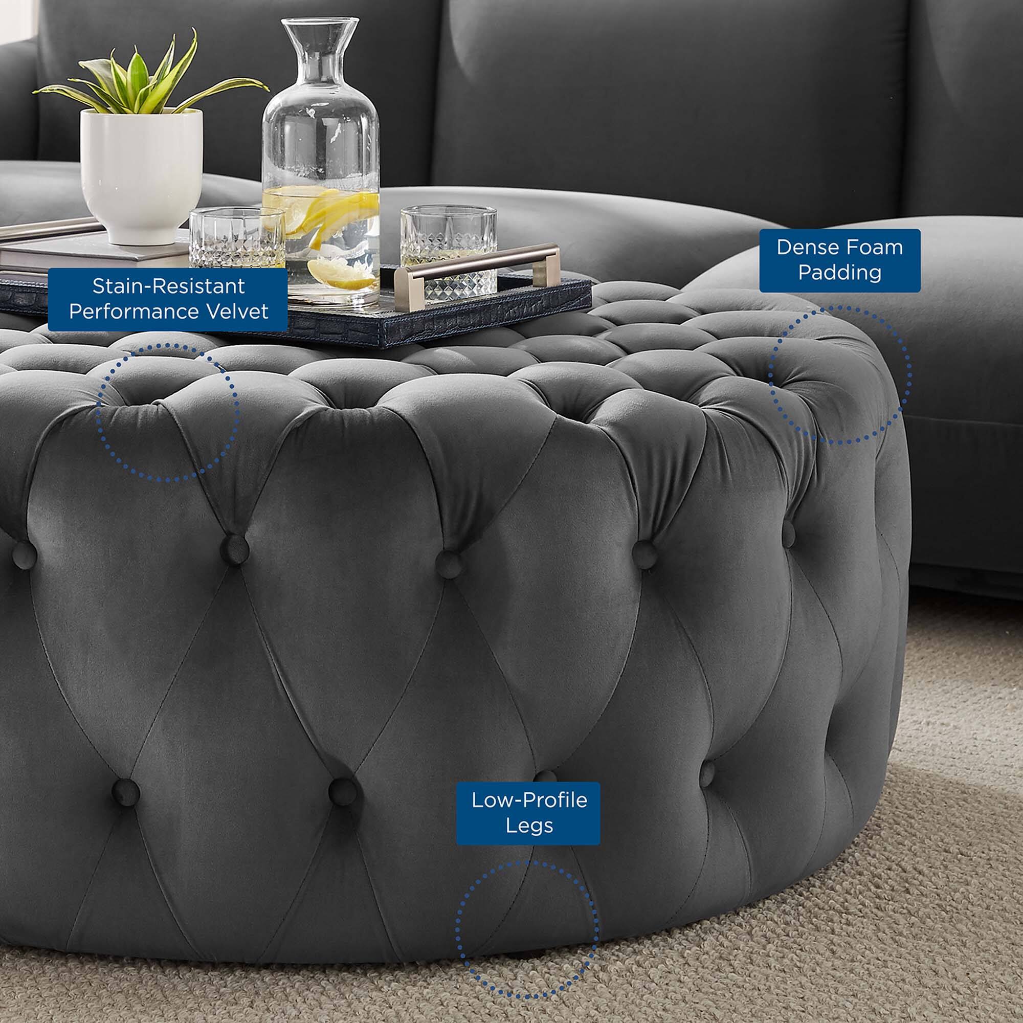 - Stain-Resistant Performance Velvet
- Dense Foam Padding
- Low-Profile Legs