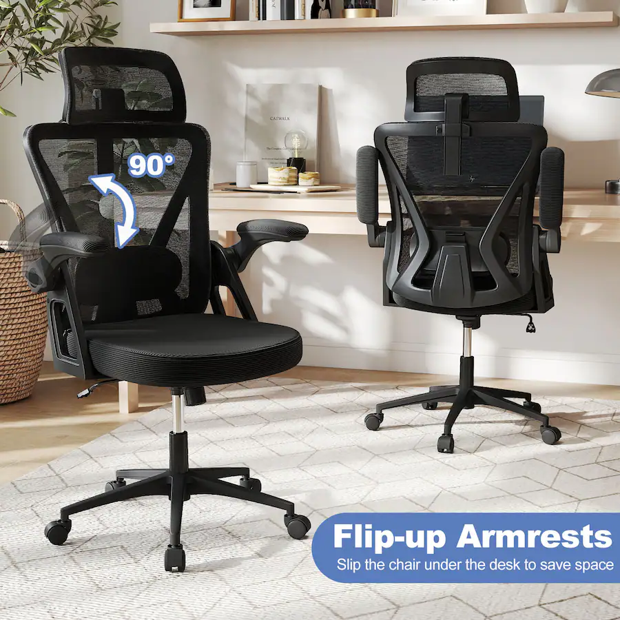 Gymax Ergonomic Mesh Office Chair w/ Lumbar Support 2D Headrest Flip up ...