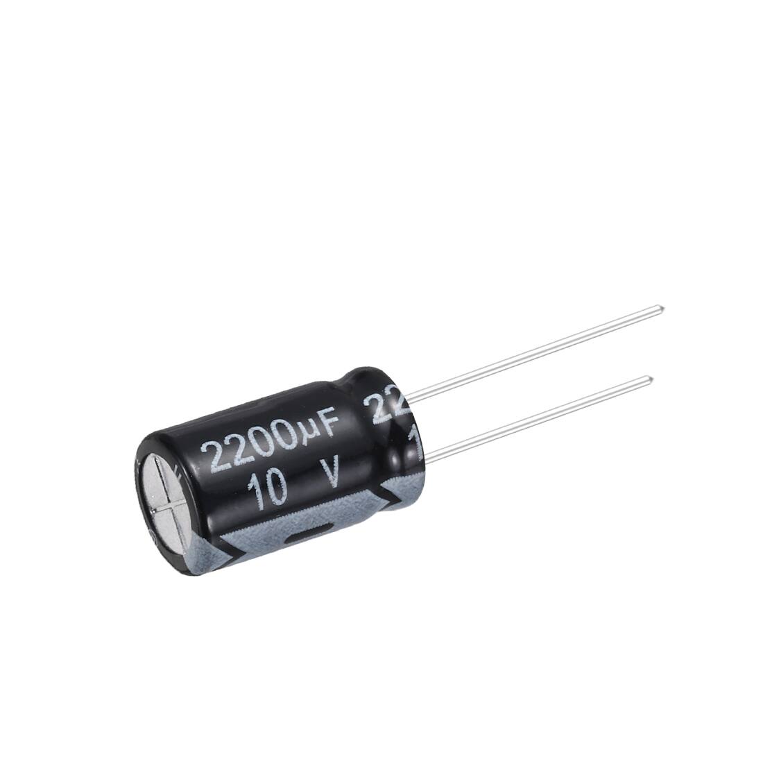 Alt View 2. Unique Bargains - 2200uF 10V 10x17mm Electrolytic Capacitor, Radial Leads Aluminum, 24pcs, for Power Supplies/Audio/Lighting - Black.