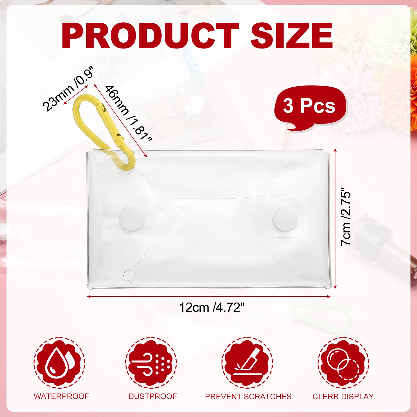 PRODUCT SIZE

23mm / 0.9"  
46mm / 1.81"  
7cm / 2.75"  
12cm / 4.72"  

3 Pcs

WATERPROOF  
DUSTPROOF  
PREVENT SCRATCHES  
CLEAR DISPLAY
