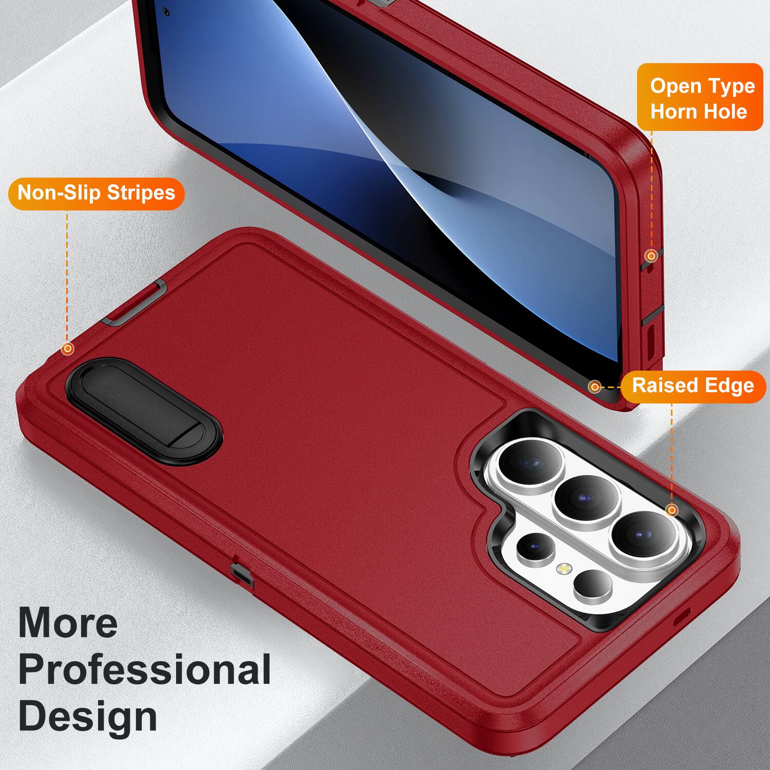 Open Type Horn Hole  
Non-Slip Stripes  
Raised Edge  
More Professional Design