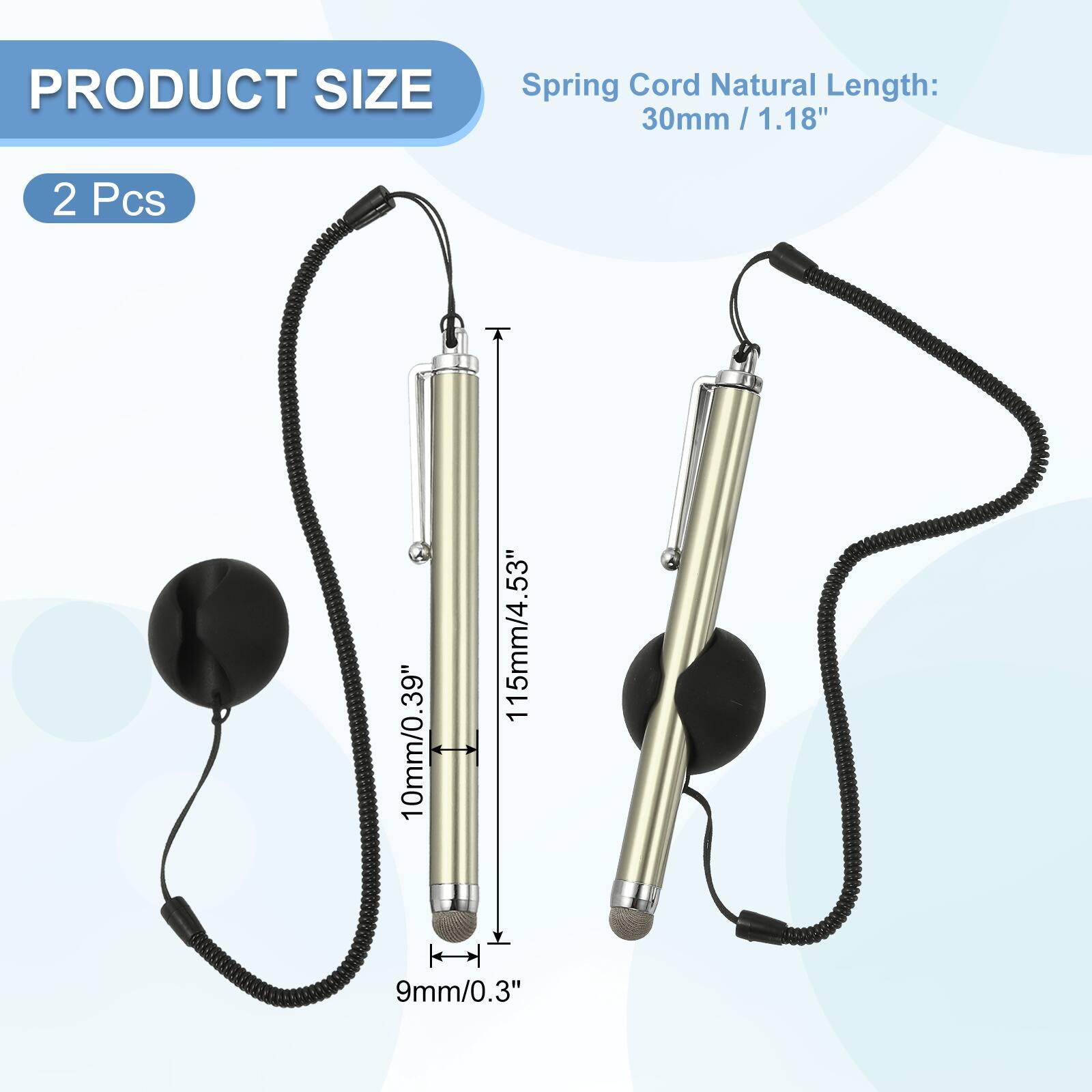 PRODUCT SIZE  
Spring Cord Natural Length: 30mm / 1.18"  
2 Pcs  
10mm / 0.39"  
115mm / 4.53"  
9mm / 0.3"