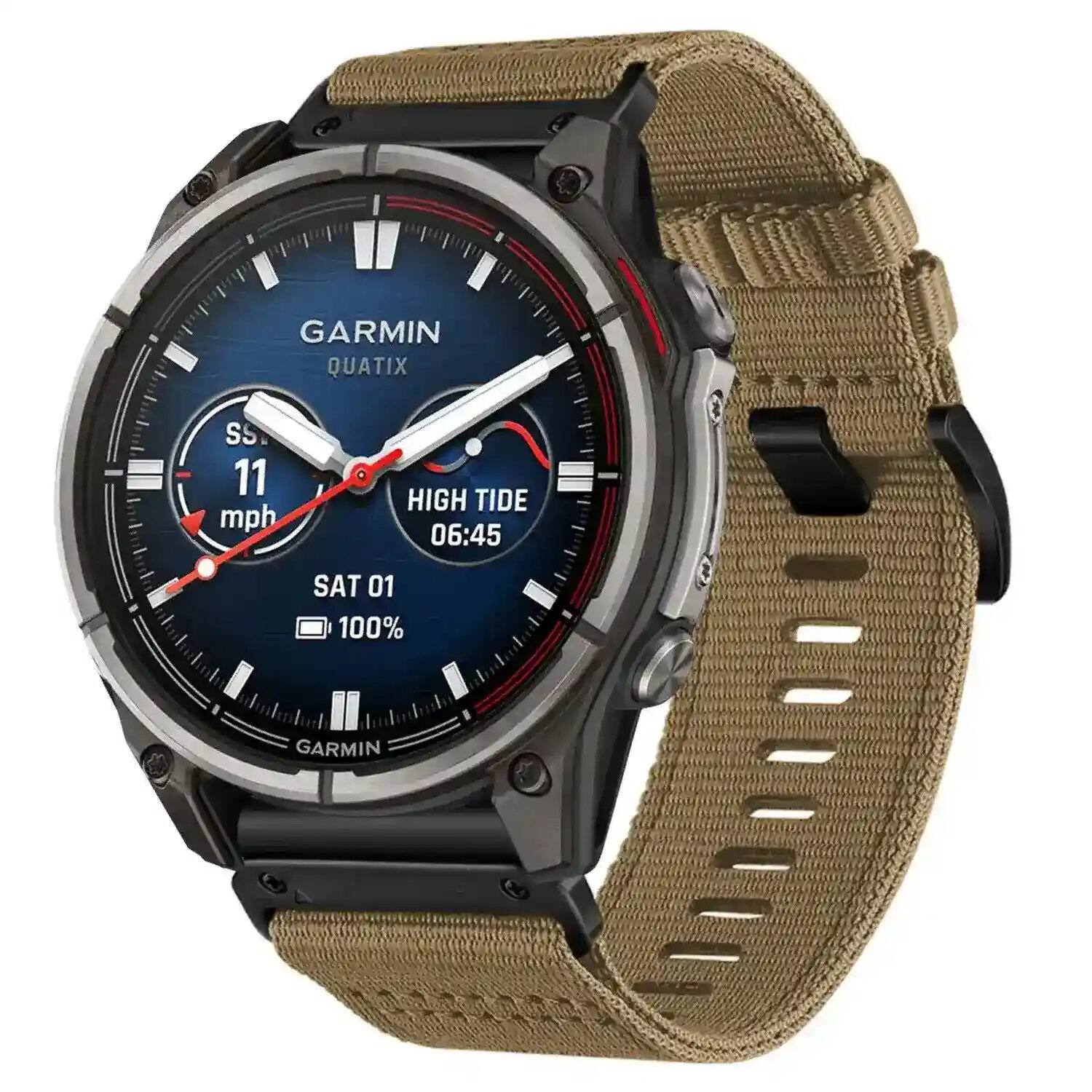 GARMIN QUATIX  
SS 11 mph  
HIGH TIDE 06:45  
SAT 01  
100%  
GARMIN