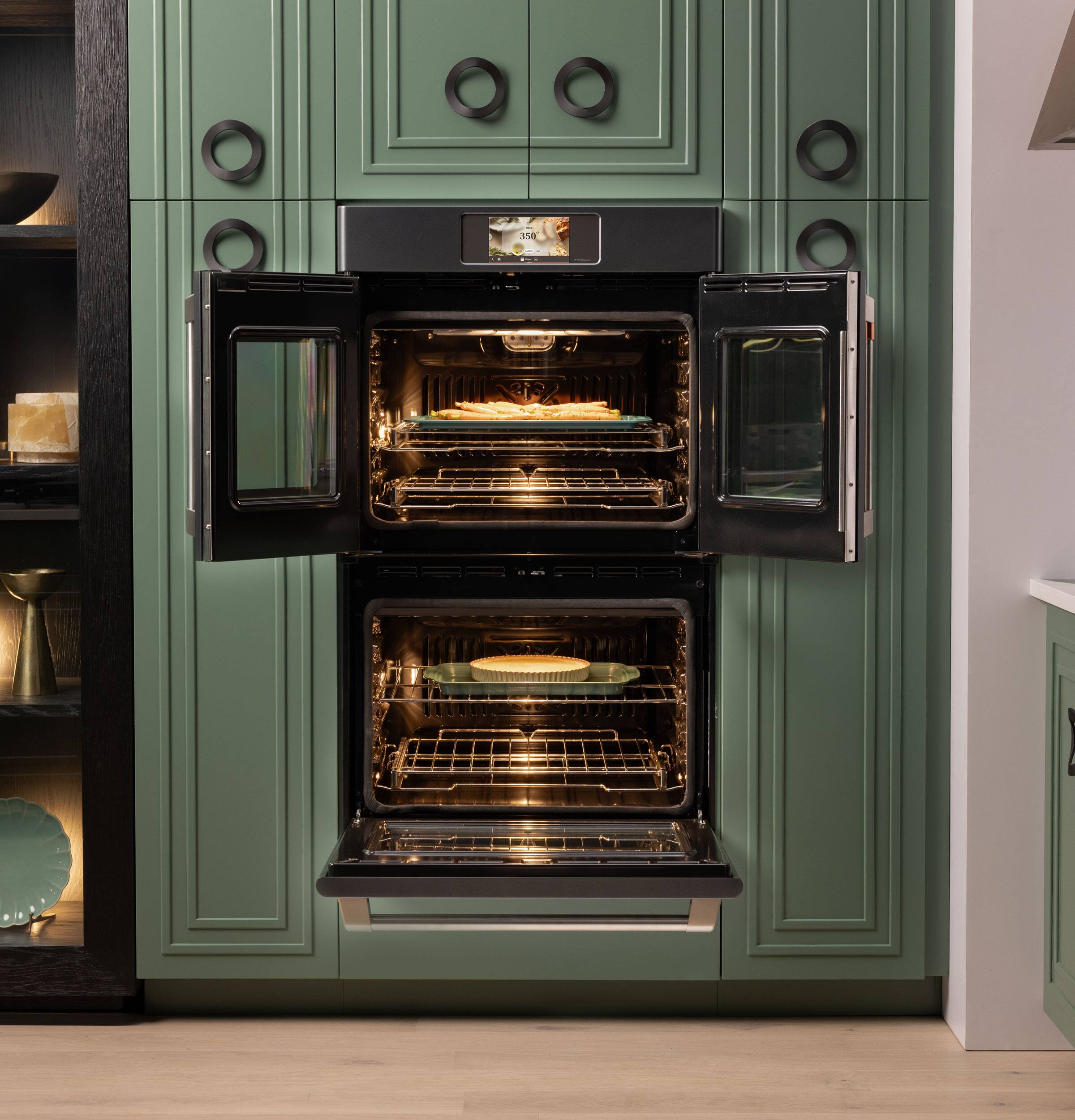 Alt View 16. Café - 30" Smart Built-In Double Electric Convection French Door Wall Oven with No Preheat Air Fry - Matte Black.