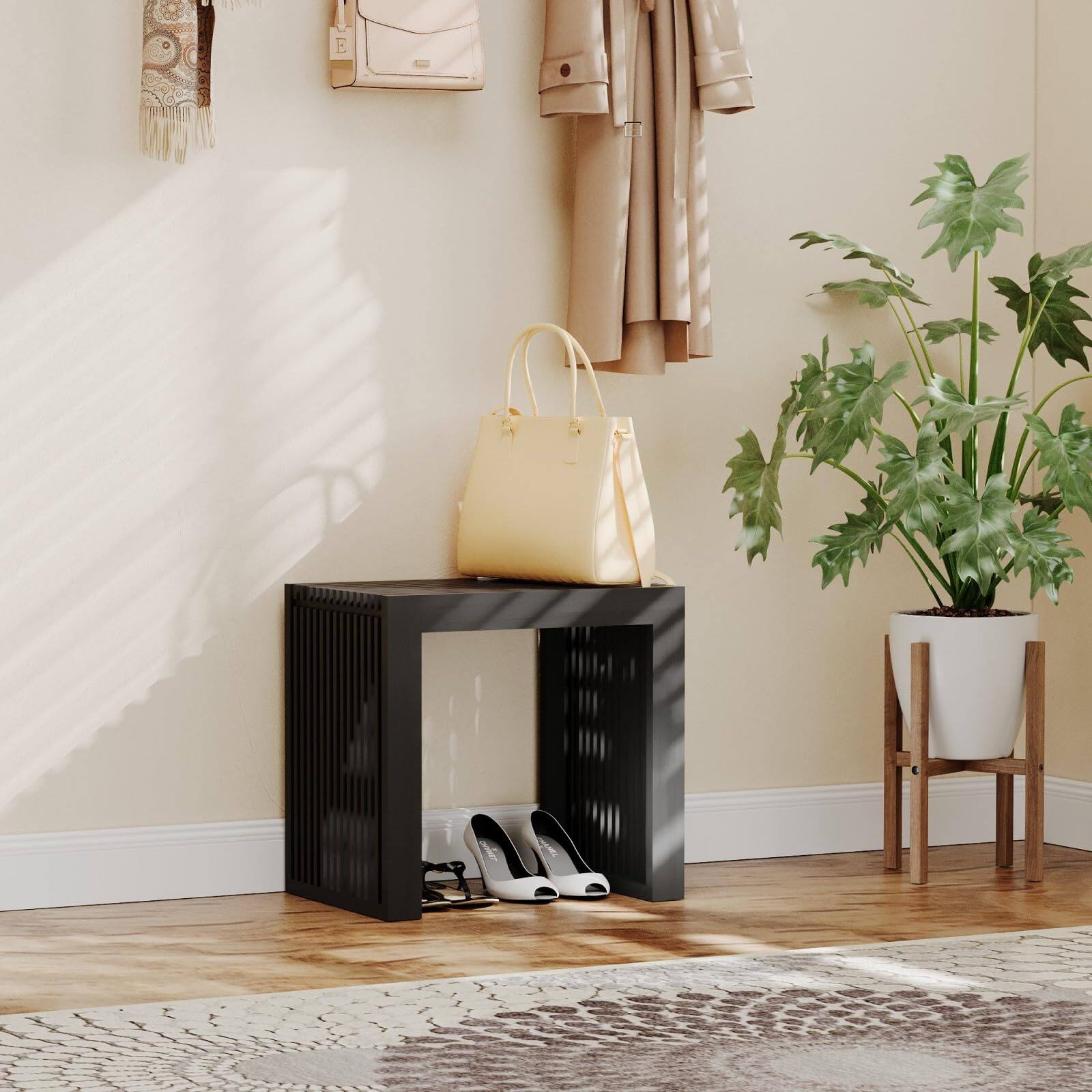 Left. Fabibe - Farmhouse Pine Bench Hercules Series Commercial Grade Rustic Solid - Mahogany.