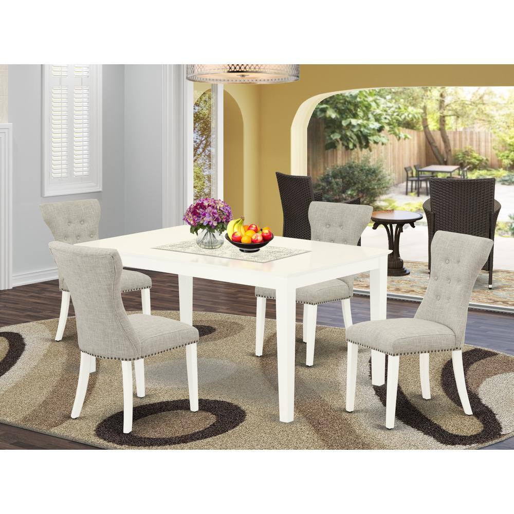 Left. East West Furniture - Dining Room Set Linen White - Brown.