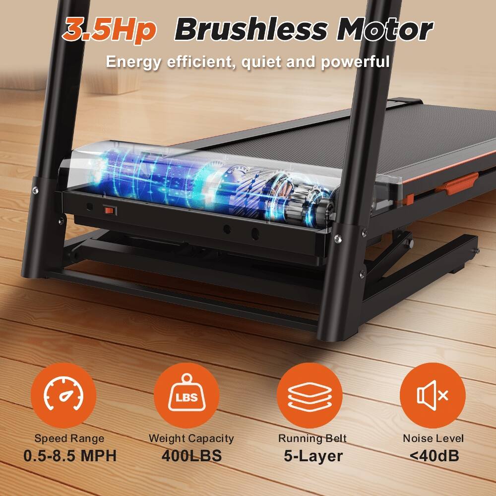 3.5Hp Brushless Motor Energy efficient, quiet and powerful

LBS X Speed Range 0.5-8.5 MPH

Weight Capacity 400LBS

Running Belt 5-Layer

Noise Level <40dB