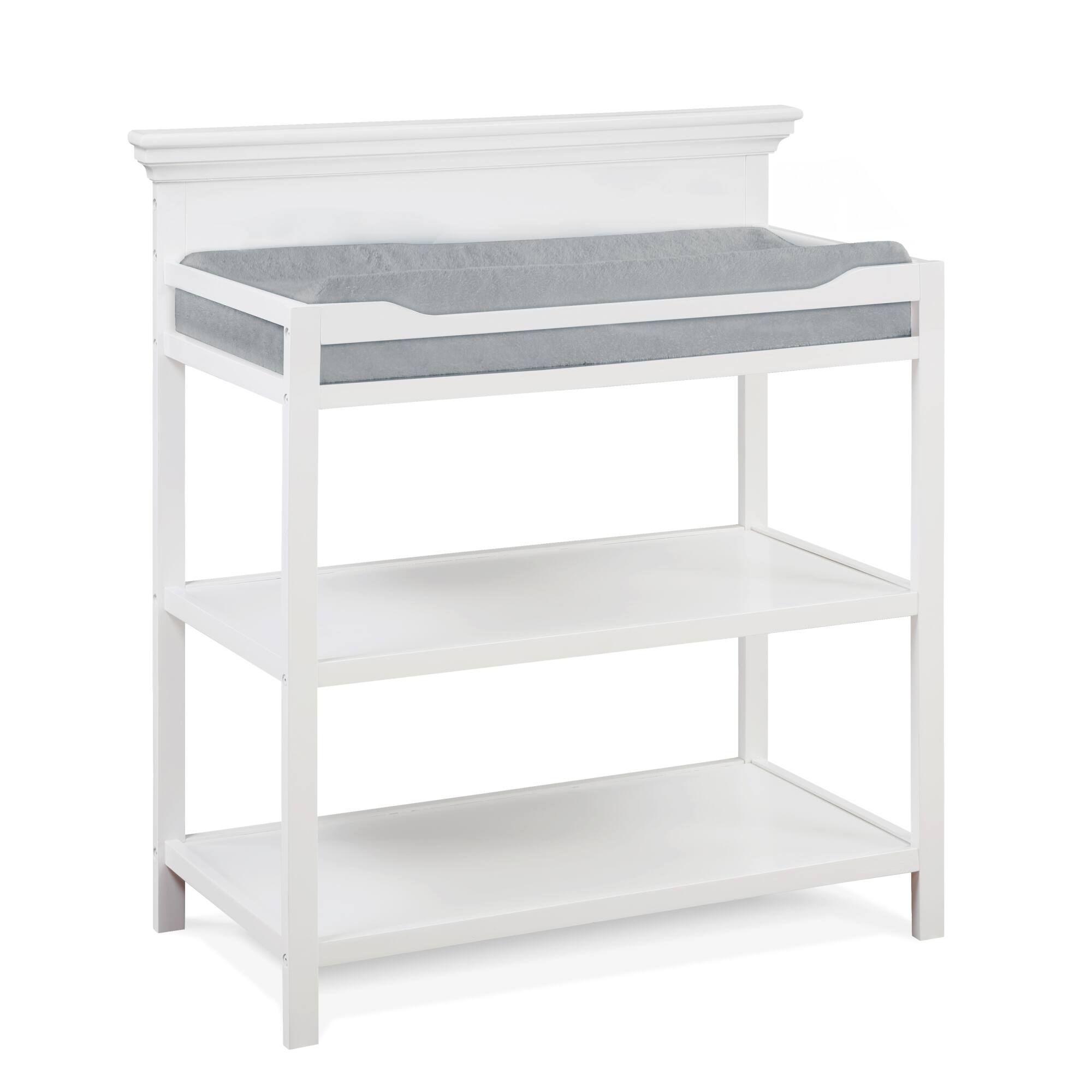 Left. GOODSILO - Versatile Baby Changing Table with Safety Rails and Dual Storage Shelves in Classic Gray Finish for Modern Nurseries - White.