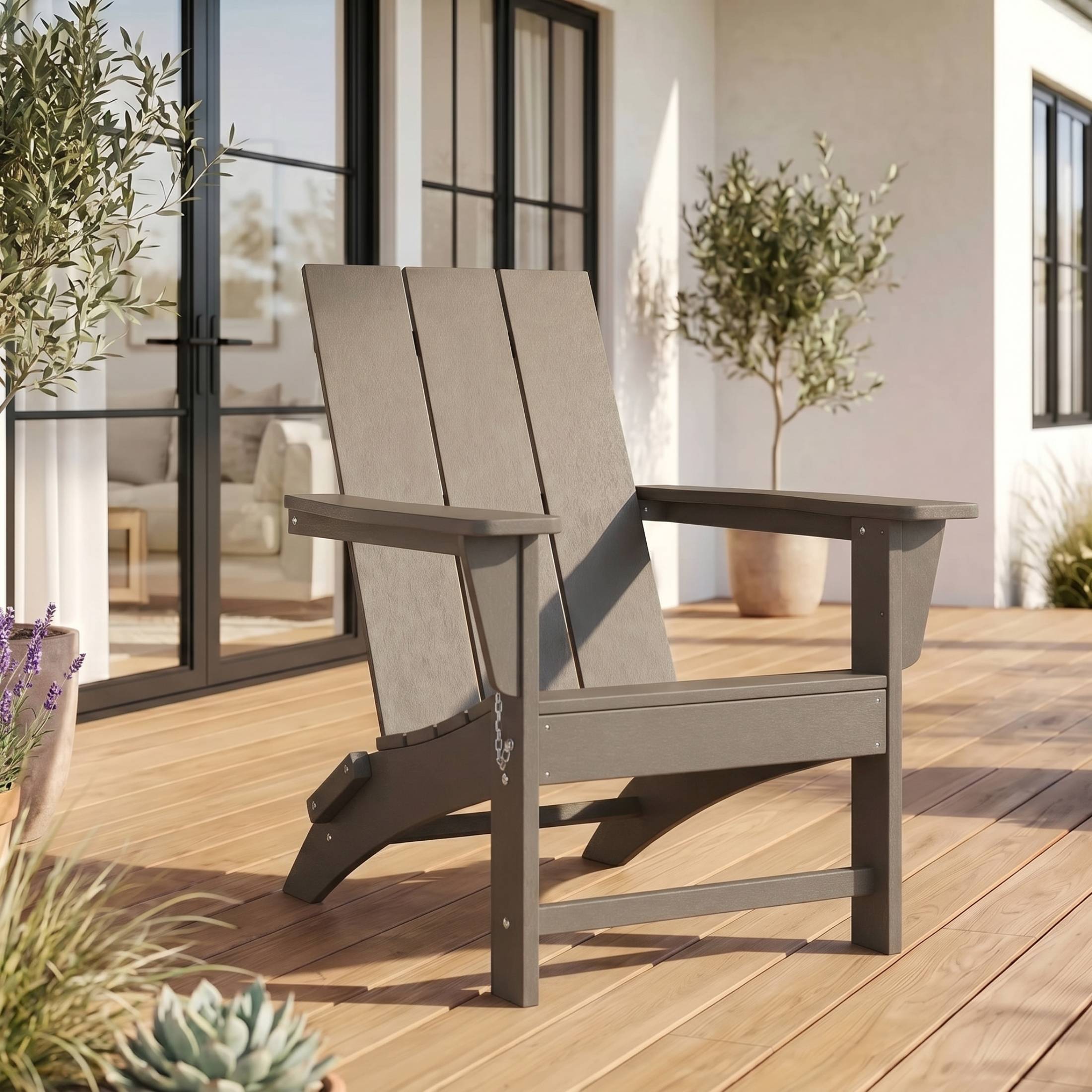 Angle. WestinTrends - WestinTrends Ashore Outdoor HDPE Modern Folding Adirondack Chair - Weathered Wood.