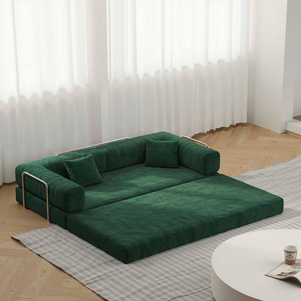 Alt View 1. Kadyn - 78.8" Modular Floor Sofa, Convertible Pudding Block Sectional with Armrests, Ready to Use, Green - Green.