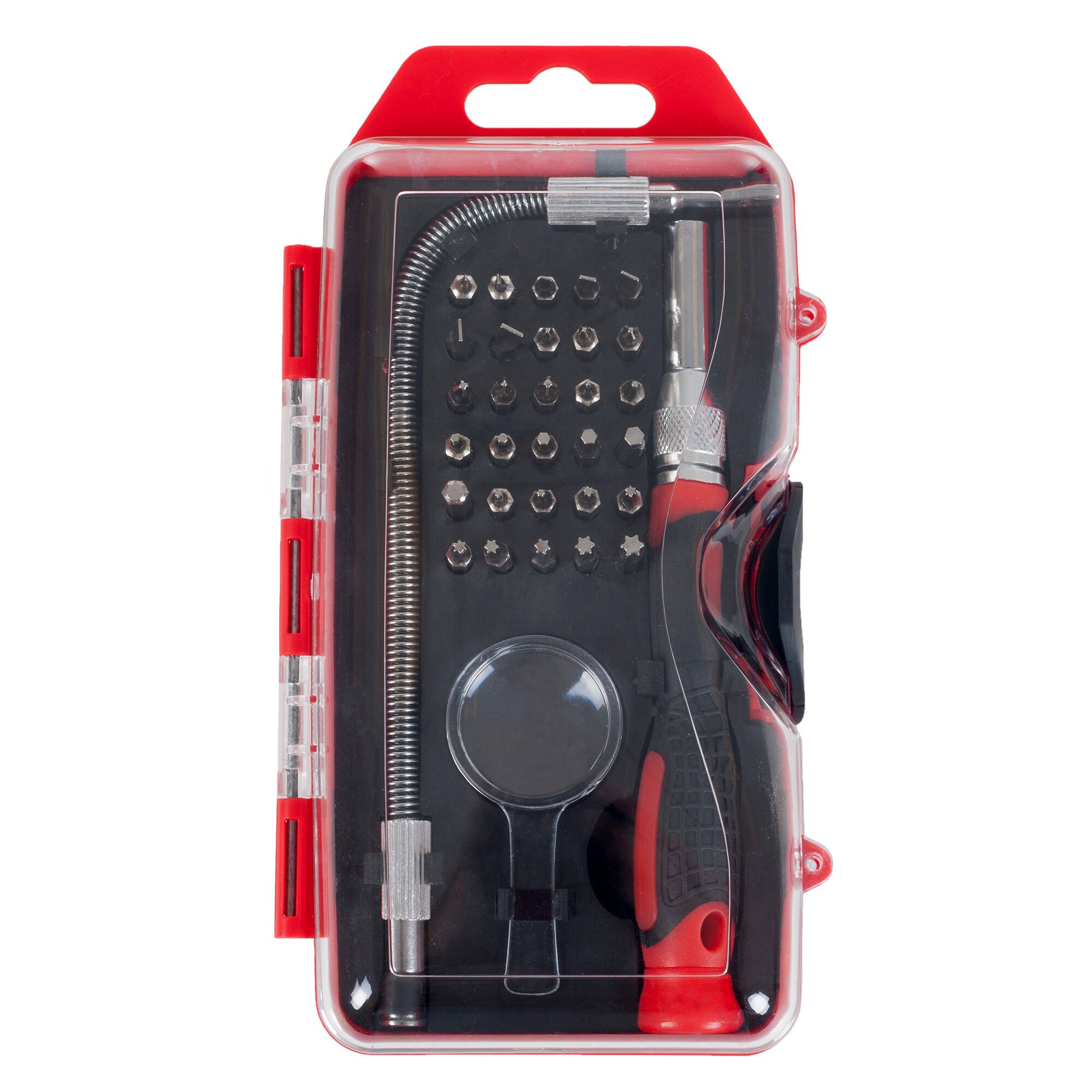 Alt View 2. Stalwart - 30PC Precision Screwdriver Set Includes Removable Flexible Shaft, Magnifying Glass, 30 Bits, and Case Home Tool Kit - Red.