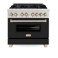ZLINE - Autograph 36 in. Legacy Dual Fuel Range in Satin Steel w/ Black & Gold Accents (RASZ-BLM-36-G) - Black Matte - Front_Zoom