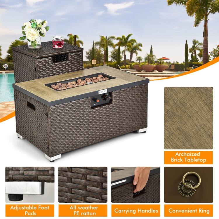 EARCS Archaized Brick Tabletop Adjustable Foot Pads All weather PE rattan Carrying Handles Convenient Ring