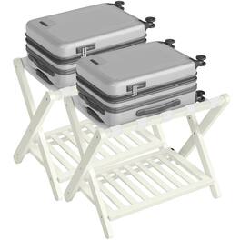 Songmics Home - Solid Wood Luggage Racks, Set of 2, No Assembly Required, Foldable Suitcase Stand, Luggage Holder, with Storage Shelf - Cream White