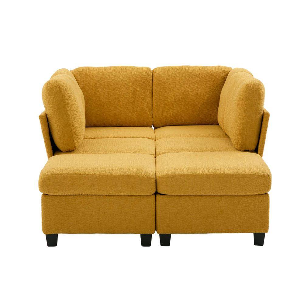 Left. Resenkos - U-Shaped 6-Seat Sectional, Configurable Modular Design with Chaise and Storage Ottoman, Mustard Yellow - Yellow.