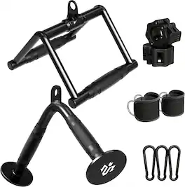 Mikolo - Cable Attachments for Gym with LAT Pulldown, V Bar, Double D Handle, Ankle Straps, and Barbell Clamps - Black