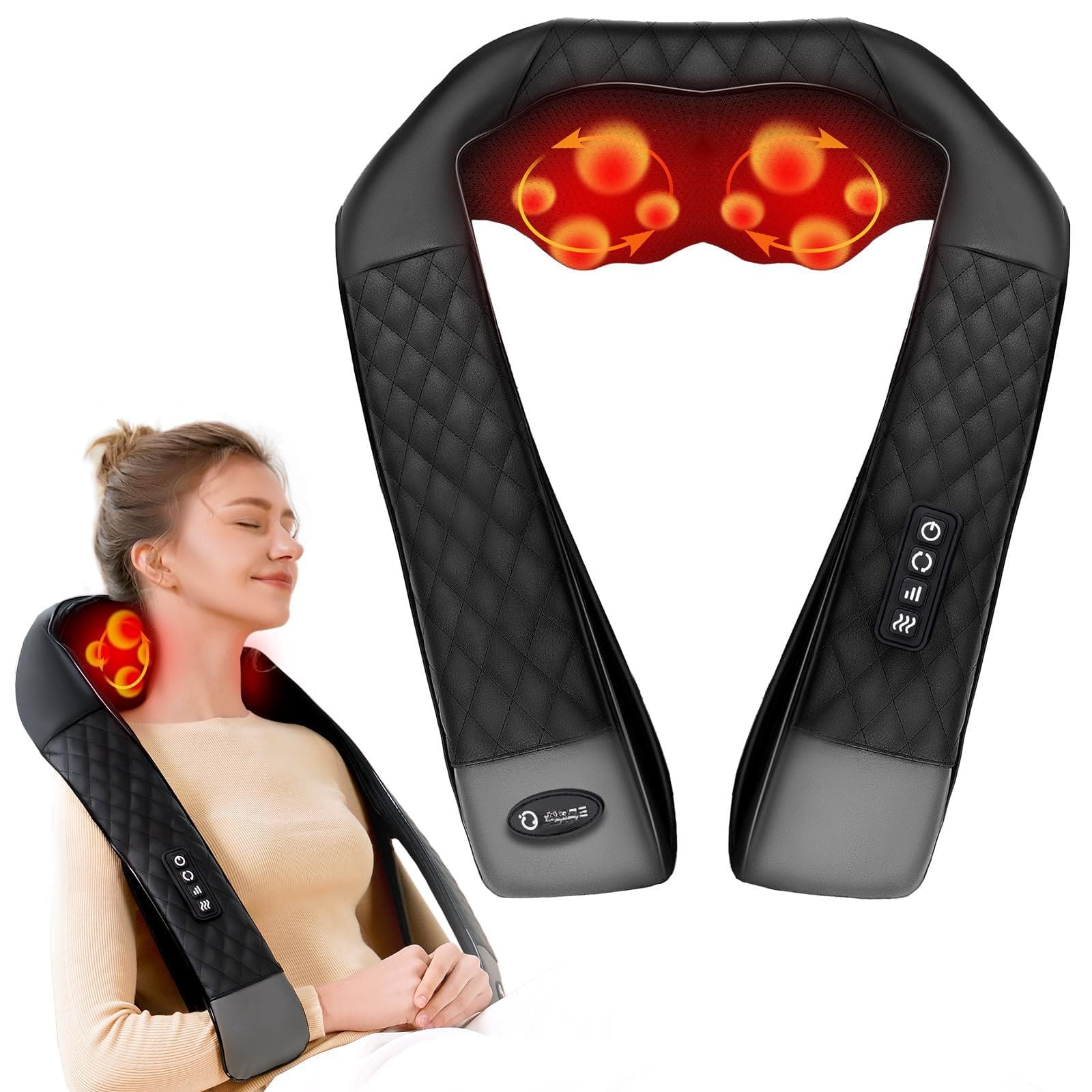 Live At Space - 4D Shiatsu Neck & Shoulder Massager with Heat, Deep Kneading, Adjustable Speed, AC/Car Adapter, Gift Pouch - 642146670848