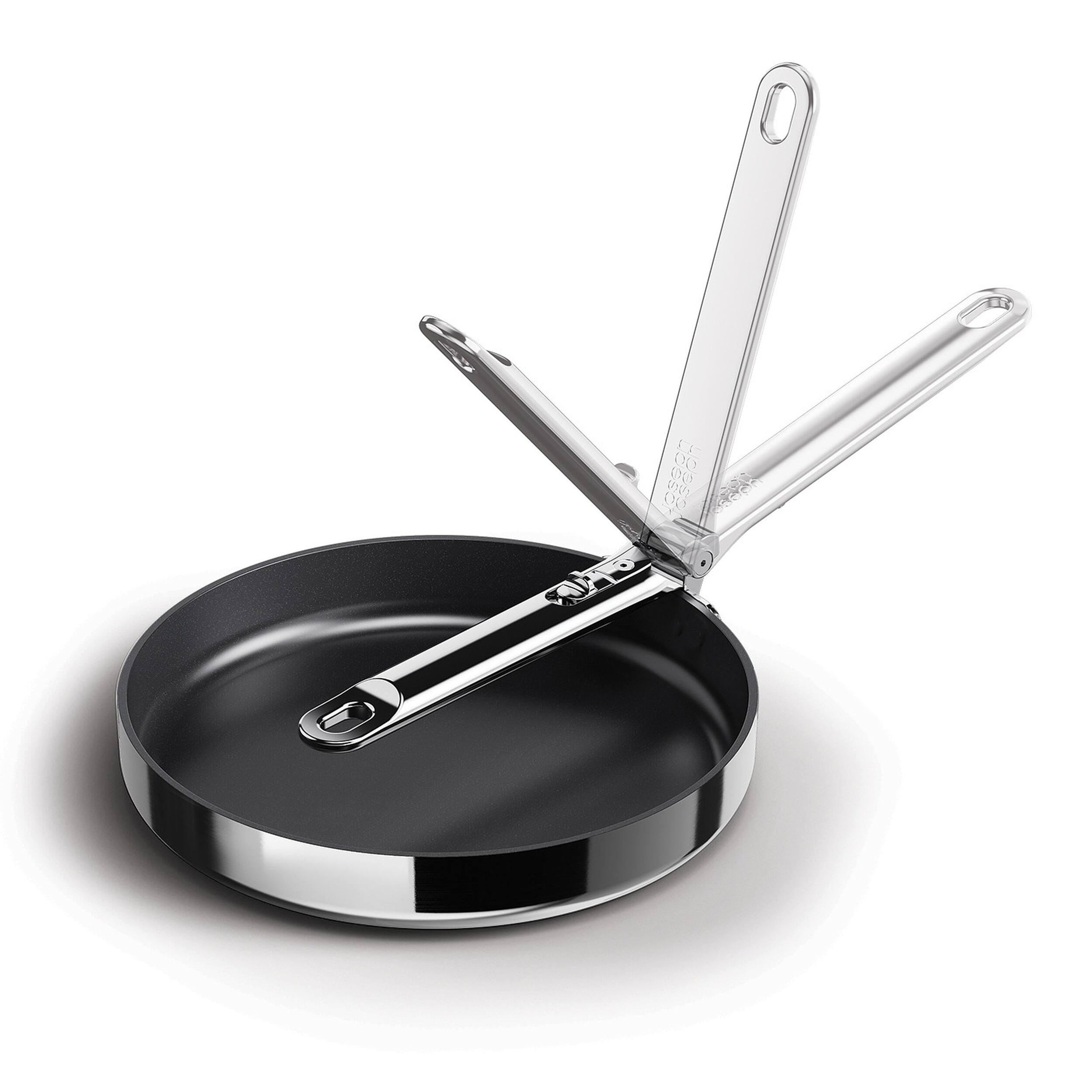 Front. Joseph Joseph - Space Steel 9.5'' Ceramic Non-stick Frying Pan with Folding Handle - Stainless Steel.