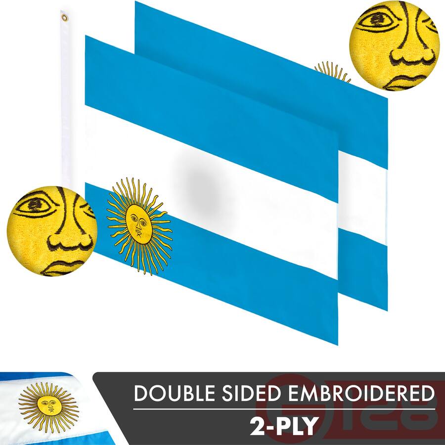 G128 Argentina Flag 3x5 Ft Double Sided Embroidered Polyester 2 Pack g128-argentina-flag-3x5-ft-double-sided-embroidered-polyester-2-pack