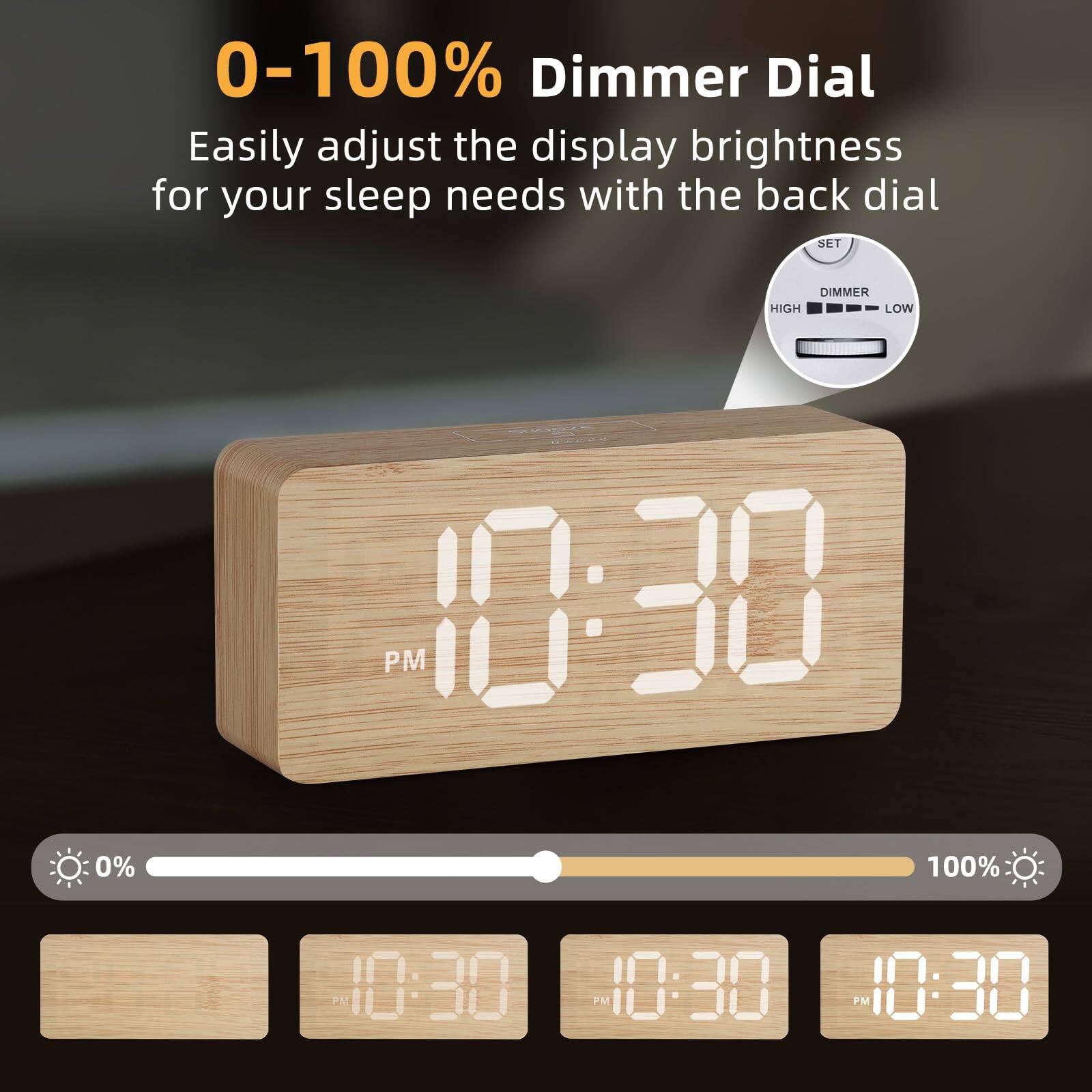0-100% Dimmer Dial  
Easily adjust the display brightness for your sleep needs with the back dial.