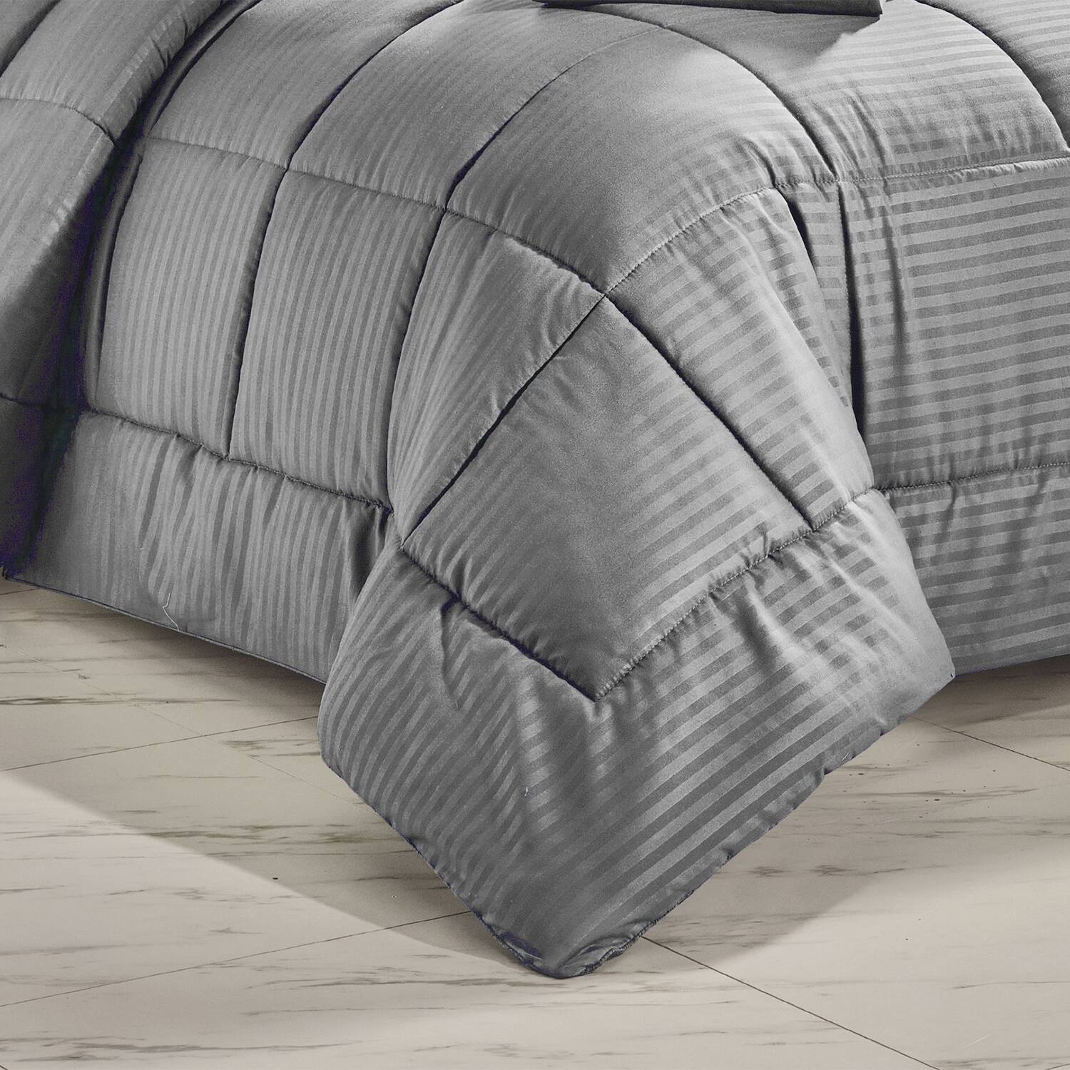 Alt View 3. Plazatex - Plazatex Embossed Dobby Stripe 8 Pieces Comforter Bed In A Bag Set Queen Gray - Gray.