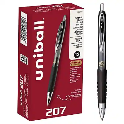 Uniball 207
Smooth, Quick Drying Gel Ink
Encre Gel Lisso A
Schwarz Rapido
Black Noir
Ultra Micro 0.38mm
Protects Against Water Fading
uni Super
Textured Comfort
Grio Confortabile
12 Textured Pens
FRAUO WATER FADING
uni Super