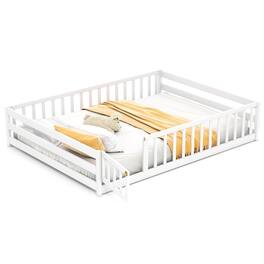 Costway - Full Size Floor Bed with Full Length Safety Guardrails & Door for Boys, Girls - White