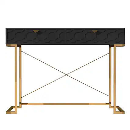 Front. Boyel Living - 42 in. Rectangular Black Wood End Table Writing Desk with Metal Stand - Black.
