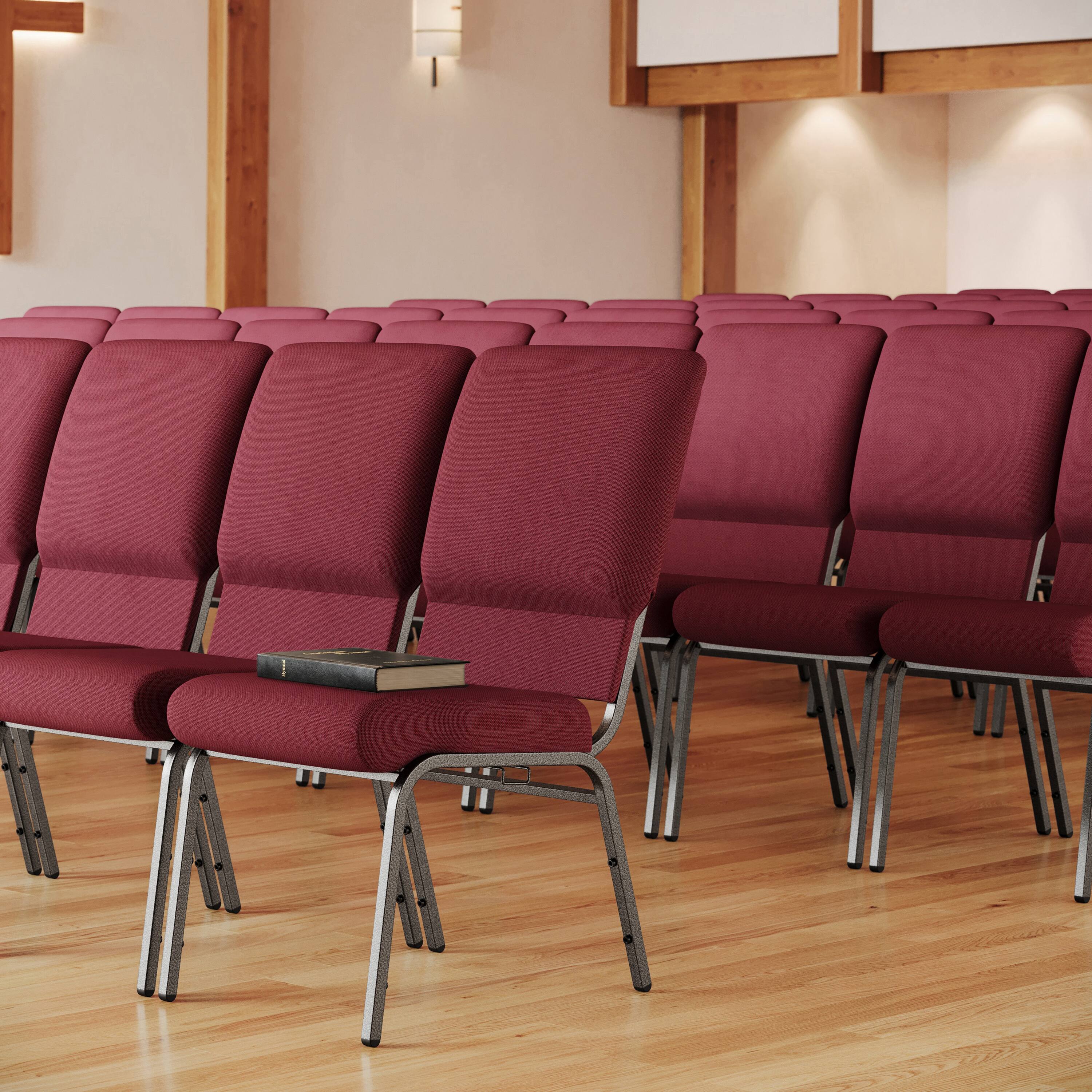 Alt View 1. Emma + Oliver - Church Chairs 18.5 in. Wide - Maroon Fabric/Silver Vein Frame.