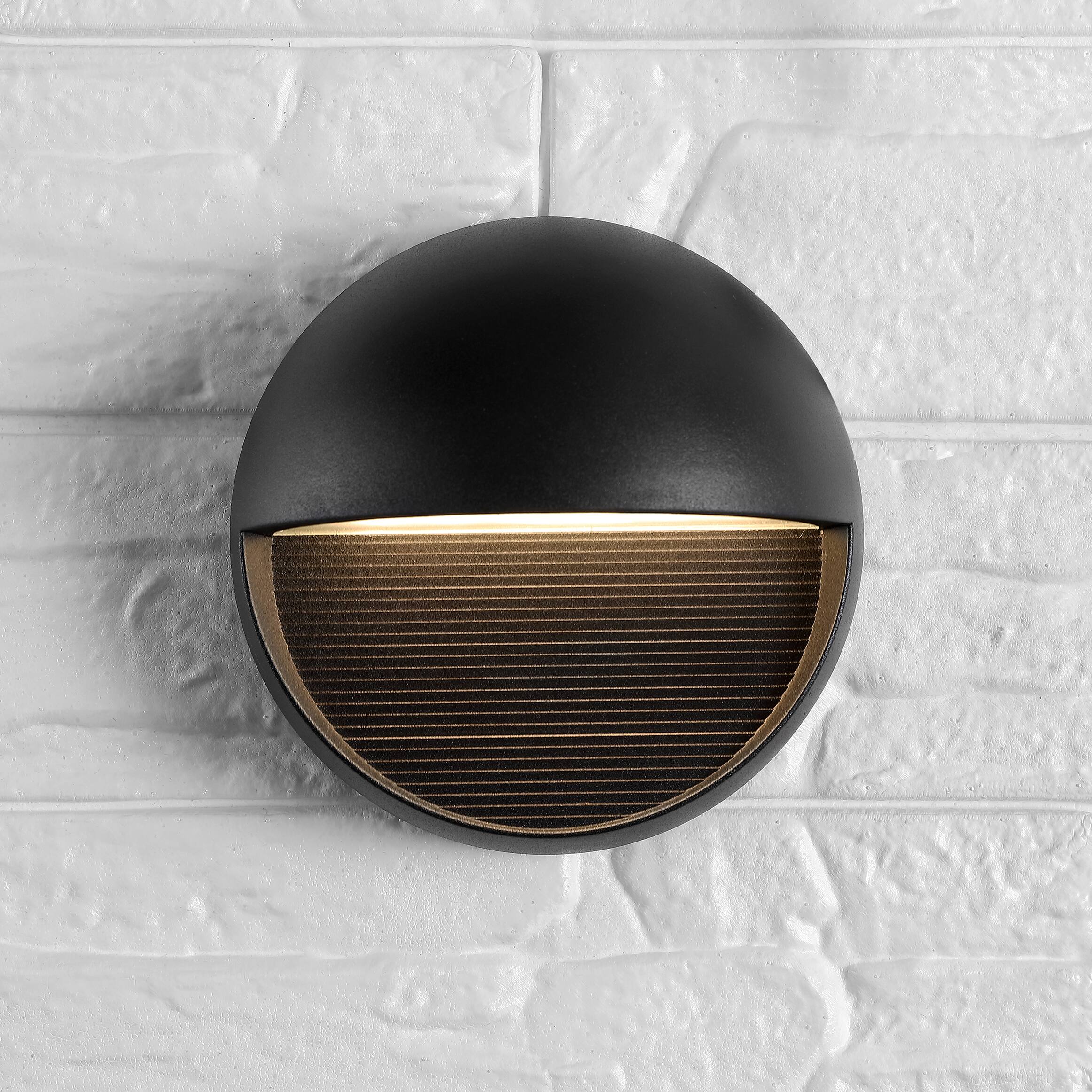 Alt View 8. Jonathan Y - Orbe 6.25" Outdoor Metal/Glass Integrated LED Wall Sconce, Black - Black.
