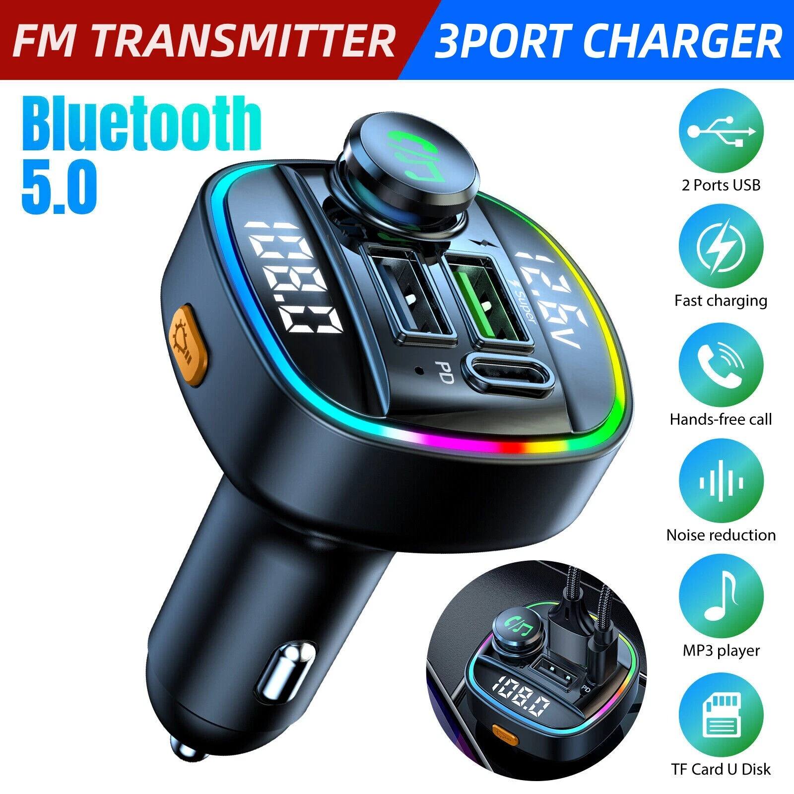 FM Transmitter
3 Port Charger
Bluetooth 5.0
2 Ports USB
Fast charging
Hands-free call
Noise reduction
MP3 player
TF Card U Disk