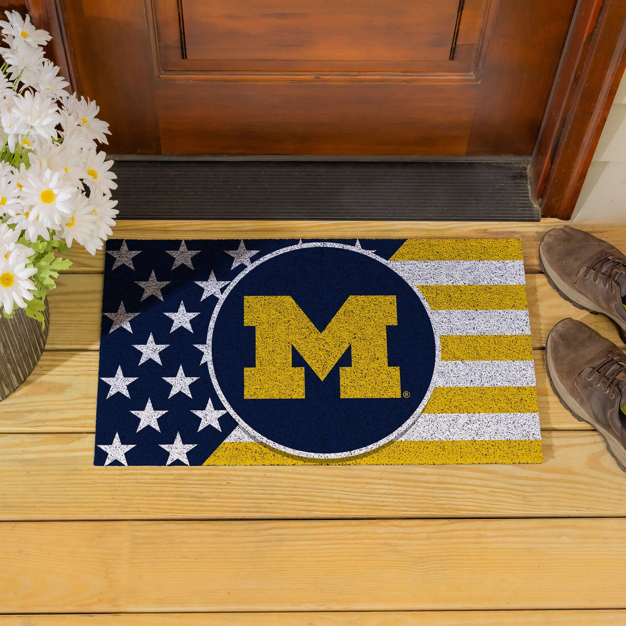 Alt View 3. Evergreen Enterprises - Michigan Wolverines 16" x 28" Stars & Stripes Patriotic Turf Mat - Multicolor.
