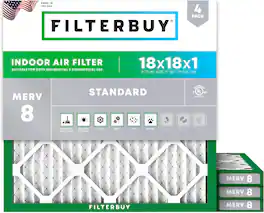 Filterbuy - 18x18x1 MERV 8 Dust & Allergy Defense, Electrostatic Pleated HVAC AC Furnace Air Filters Replacement (4-Pack) - Silver