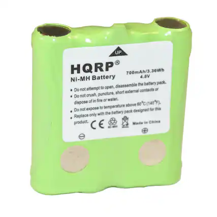 UP HQRP 700mAh/3.36Wh Battery 4.8V Ni-MH
- Do not attempt to open, disassemble the battery pack.
- Do not crush, puncture, dispose of in fire or water.
- Do not expose to temperature above 60°C (140°F).
- Replace only with the battery pack designed for this product.
Made in China
CE
Ni-MH