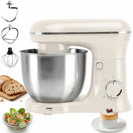 Front. Topteng - 5.5Qt Stand Mixer with 10 Speeds - Pure Copper Motor, Tilt-Head, Includes Dough Hook, Beater & Whisk - White.