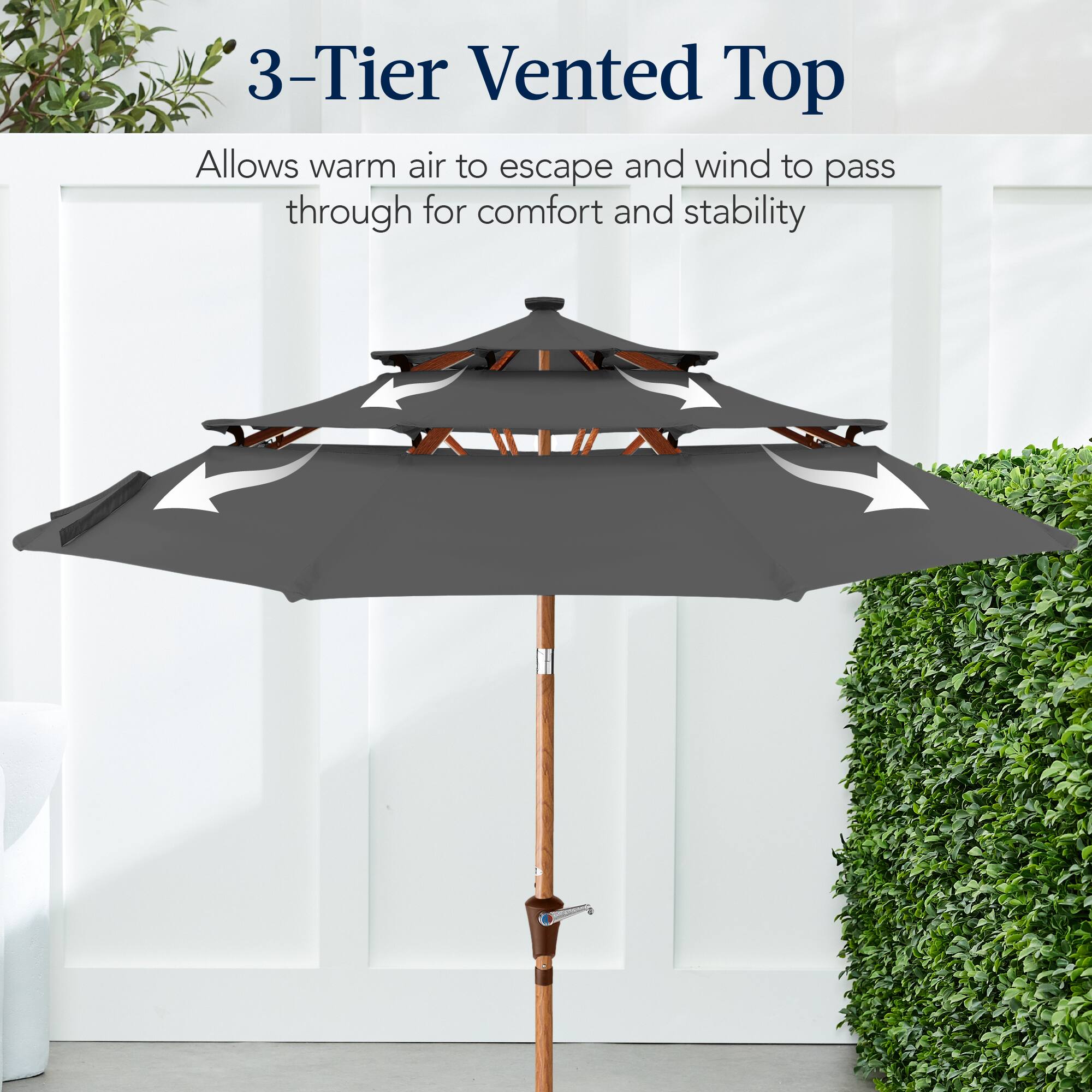 3-Tier Vented Top

Allows warm air to escape and wind to pass through for comfort and stability.