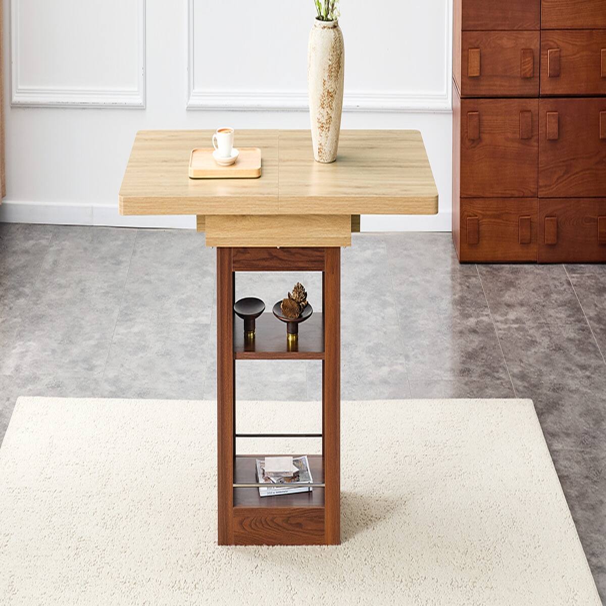 Alt View 6. Loheer - Loheer 59 to 71 inch Extendable Dining Table, Walnut Rectangular Table for 4 to 8 People - Walnut and wood.
