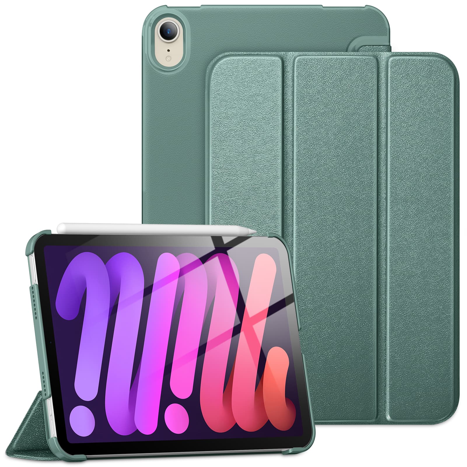 DTTO - Case for iPad mini 7 (A17 Pro) Case 2024, iPad mini 6th Generation Case 2021, Slim Trifold Stand Hard Cover case - Midnight Green