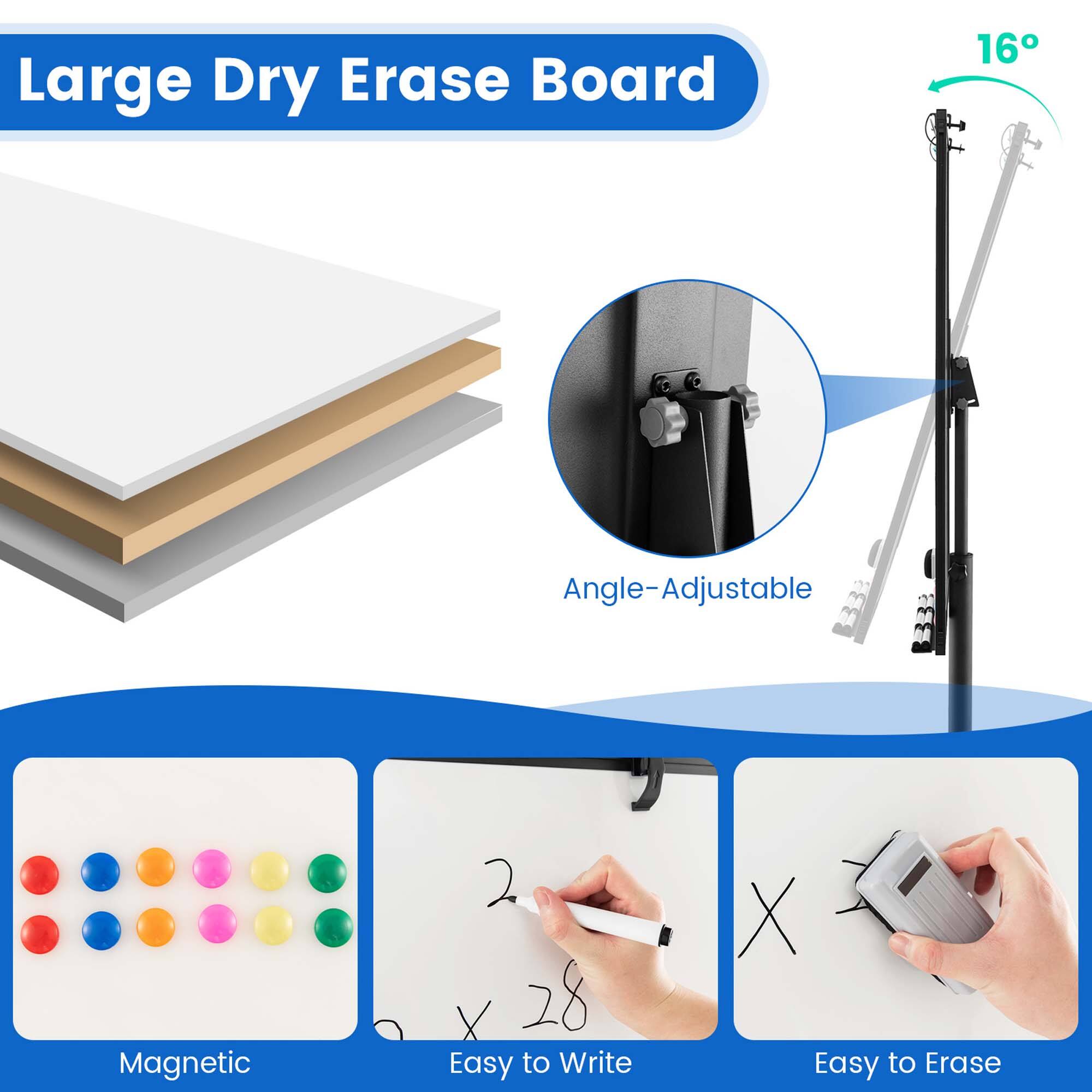 Large Dry Erase Board 16 Inch Angle-Adjustable Magnetic 2 X 28 Easy to Write Easy to Erase