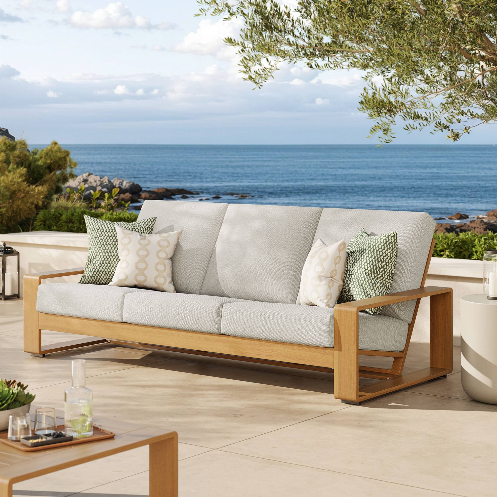Alt View 7. Modway - Lirienne Outdoor Patio Aluminum Faux Wood Sofa by Modway - Ivory Natural.