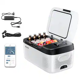 VEVOR - Car Refrigerator, DC 12/24V AC100-240V Compressor Electric Cooler, -4°F to 68°F Car Fridge with APP Control, 16 QT Cars - White;Black