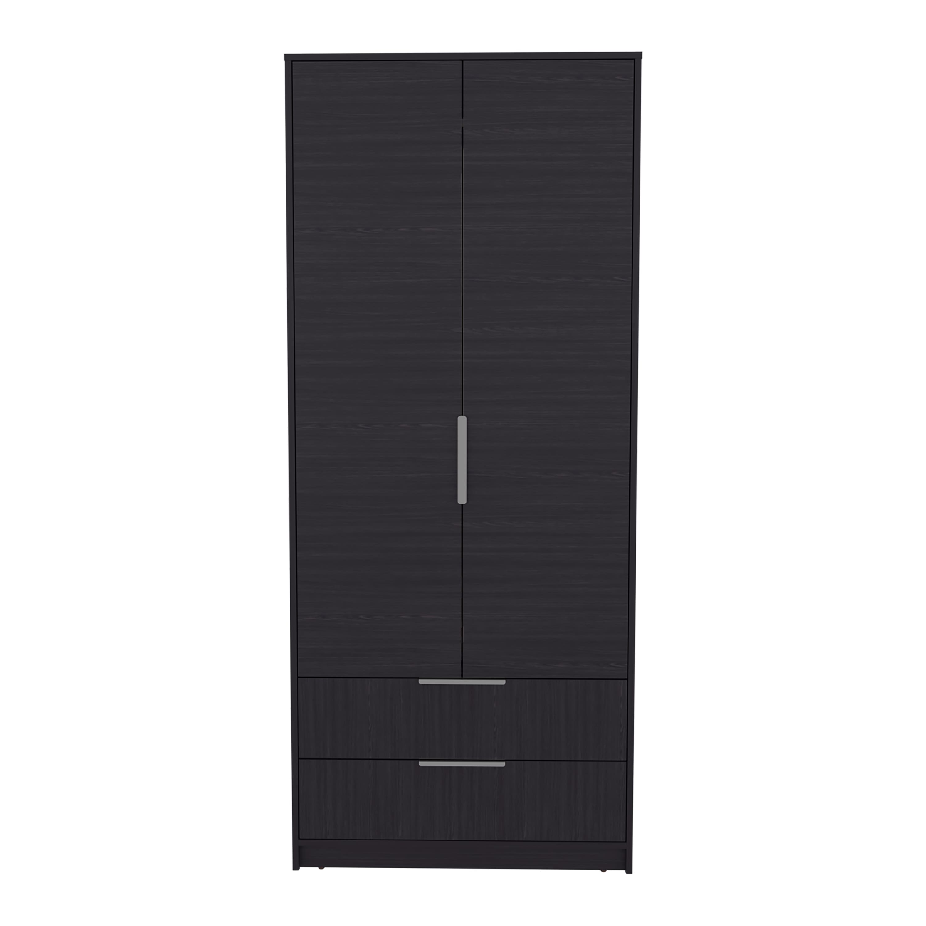 TuHome - Wenden Armoire Double Doors, Two Drawers, Hanging Rod An Interior Shleves, Wardrobe - Black