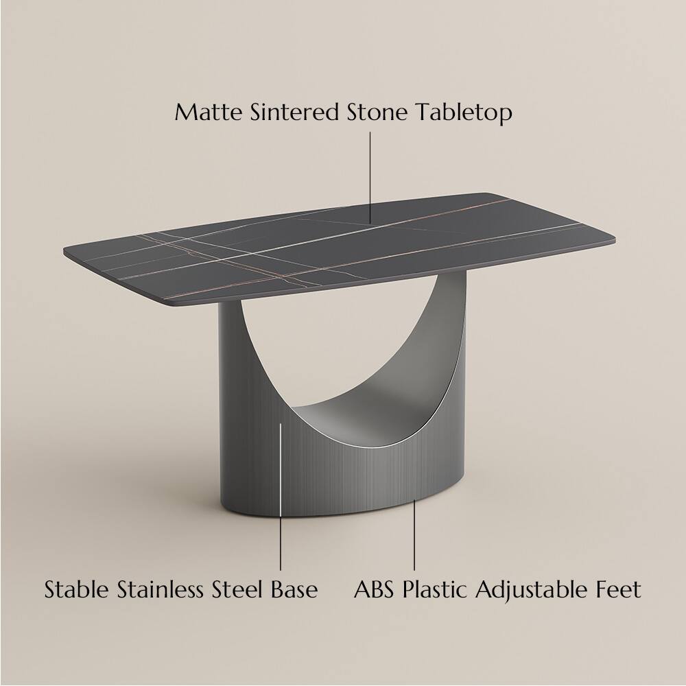 Matte Sintered Stone Tabletop  
Stable Stainless Steel Base  
ABS Plastic Adjustable Feet