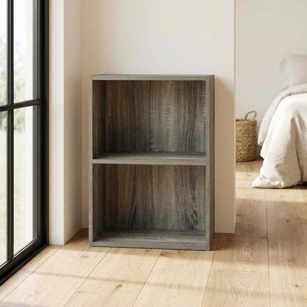 Left. FurniFact - French Oak 2-Tier Open Shelf Bookcase with Modern Design and Wood Build - French Oak.